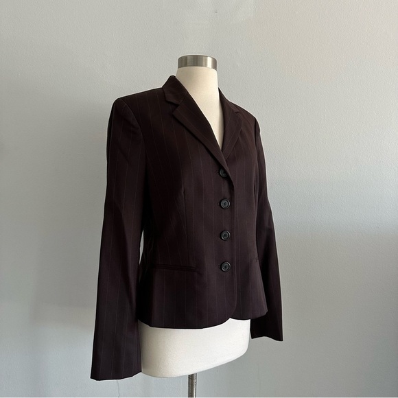 New NWOT Vintage Lauren Ralph Lauren Brown Striped 100% Wool Blazer Jacket - Picture 1 of 7